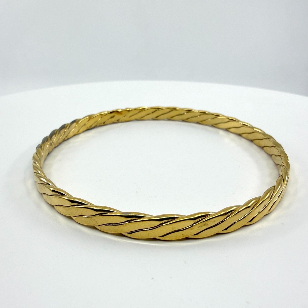 Y2K Gold Tone Twisted Rope Bangle Bracelet Minimalist Stacking Jewelry